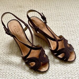 EUC Talbots Suede Strappy Espadrille Wedge Sandals